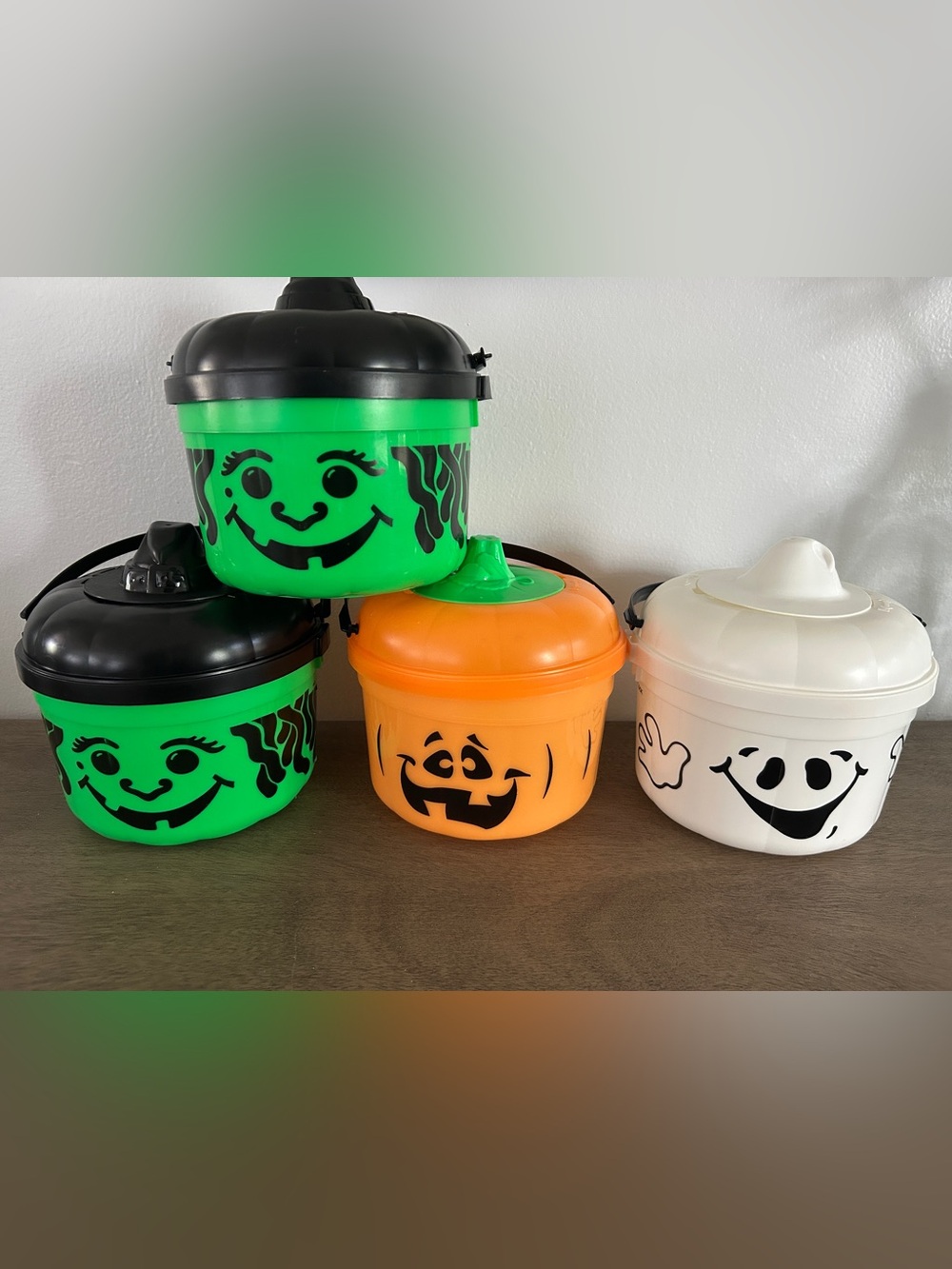 Vintage Mcdonald's Halloween Buckets Witch Ghost Pumpkin Cookie Cutter Tops